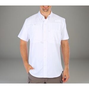 Reel Legends White UPF 50+ Saltwater Mens L Short Sleeve Button Up Fishing Shirt